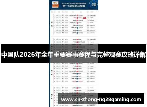 中国队2026年全年重要赛事赛程与完整观赛攻略详解